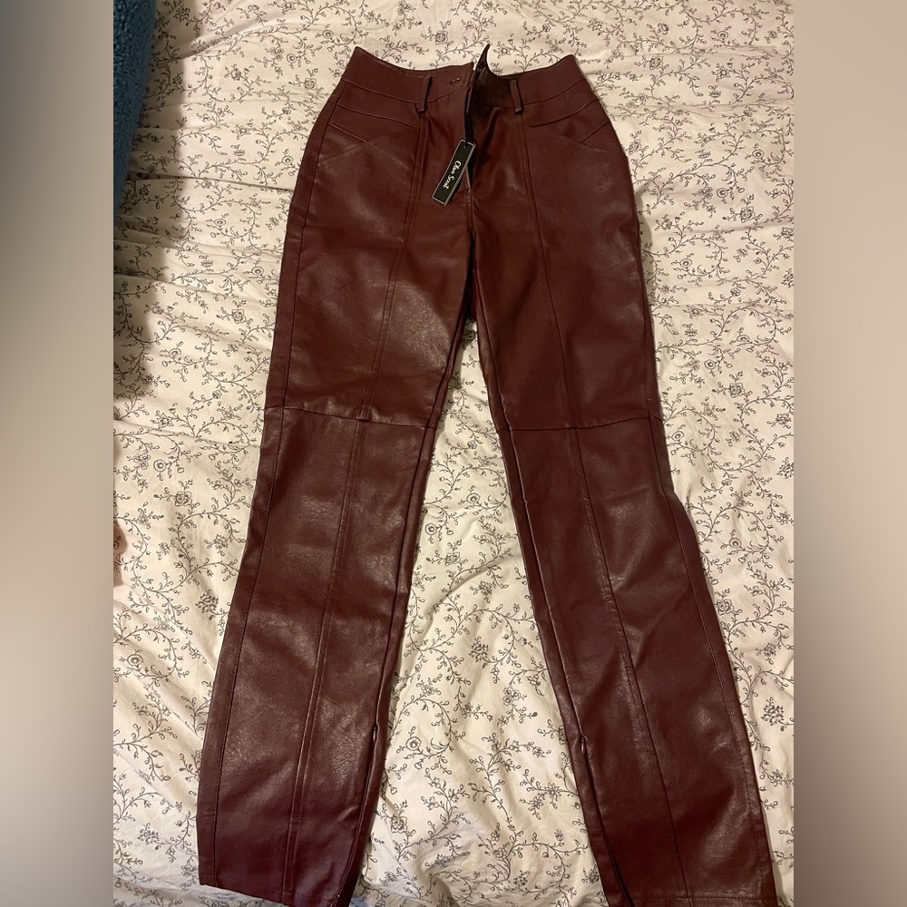 Purple/red/burgundy faux leather pants